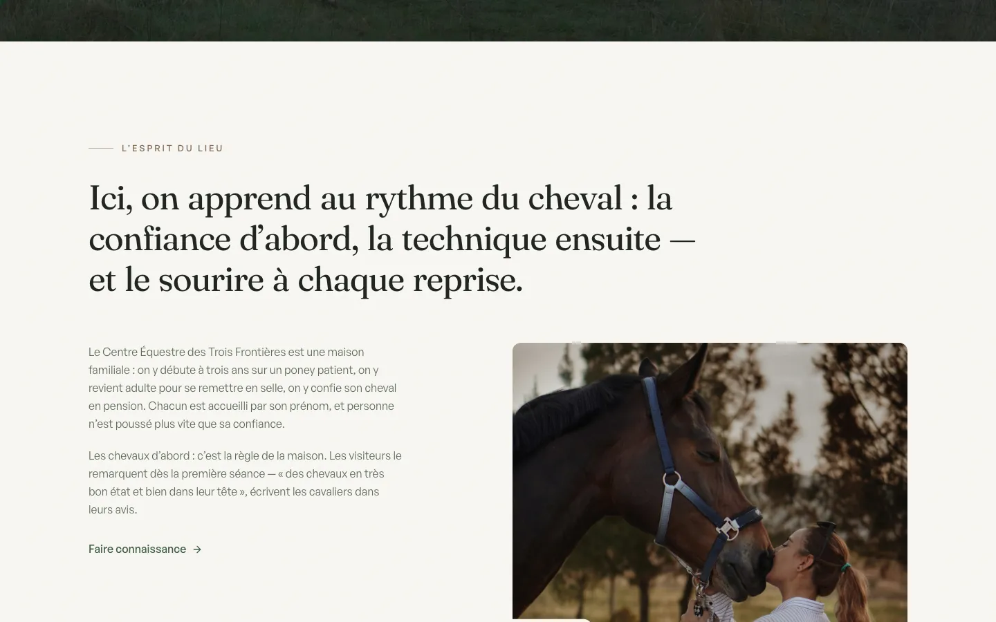Exemple de site internet premium pour centre équestre réalisé par Belvédère — capture 1