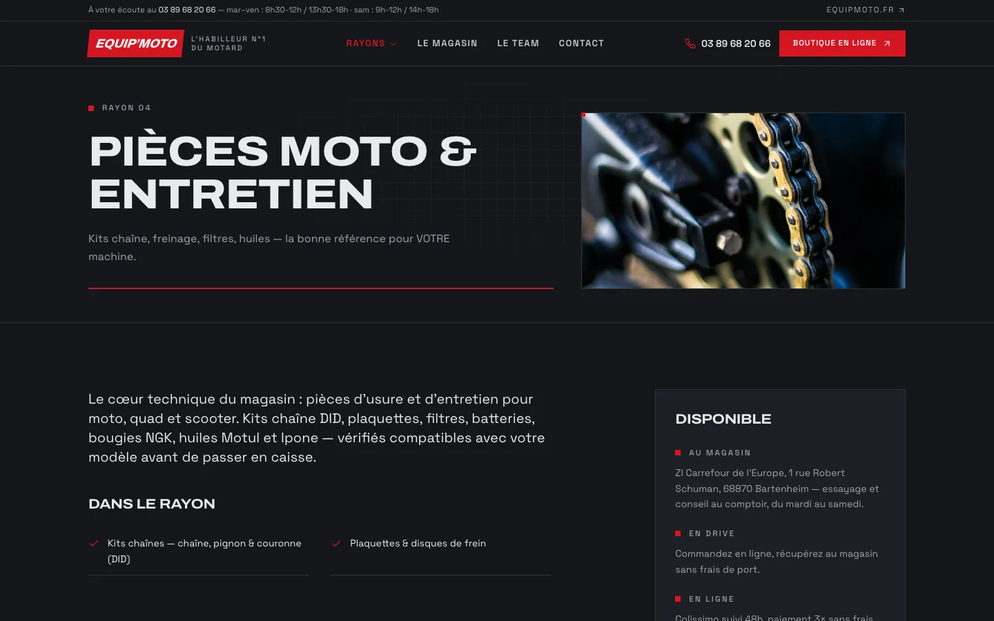Exemple de site internet premium pour magasin de pièces moto réalisé par Belvédère — capture 2