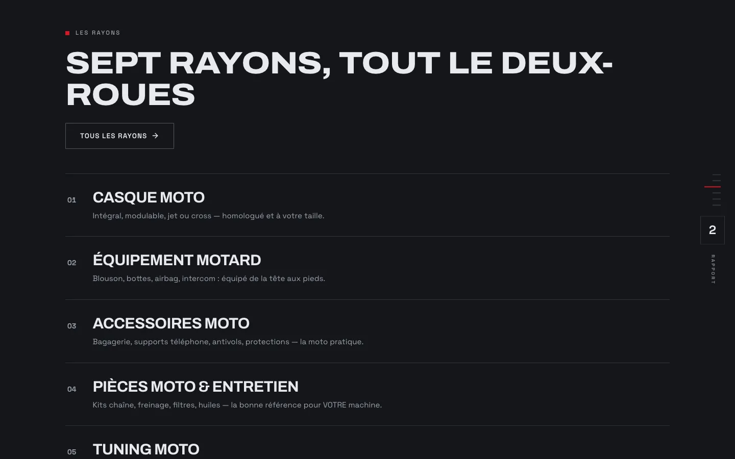 Exemple de site internet premium pour magasin de pièces moto réalisé par Belvédère — capture 1