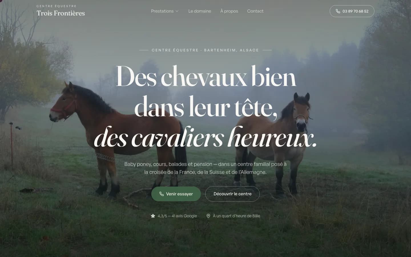 Exemple de site internet premium pour centre équestre réalisé par Belvédère