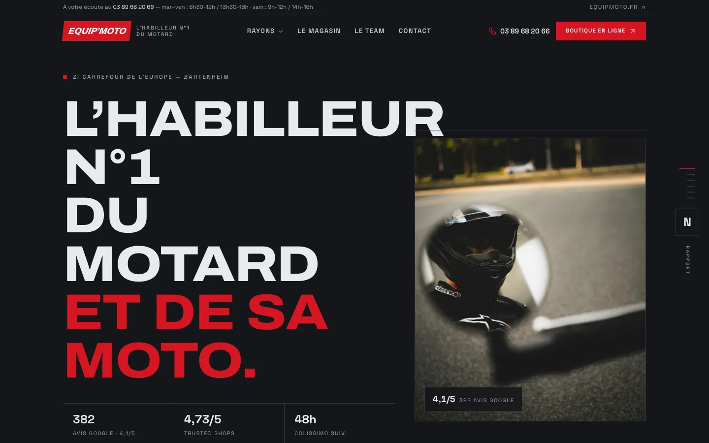 Exemple de site internet premium pour magasin de pièces moto réalisé par Belvédère