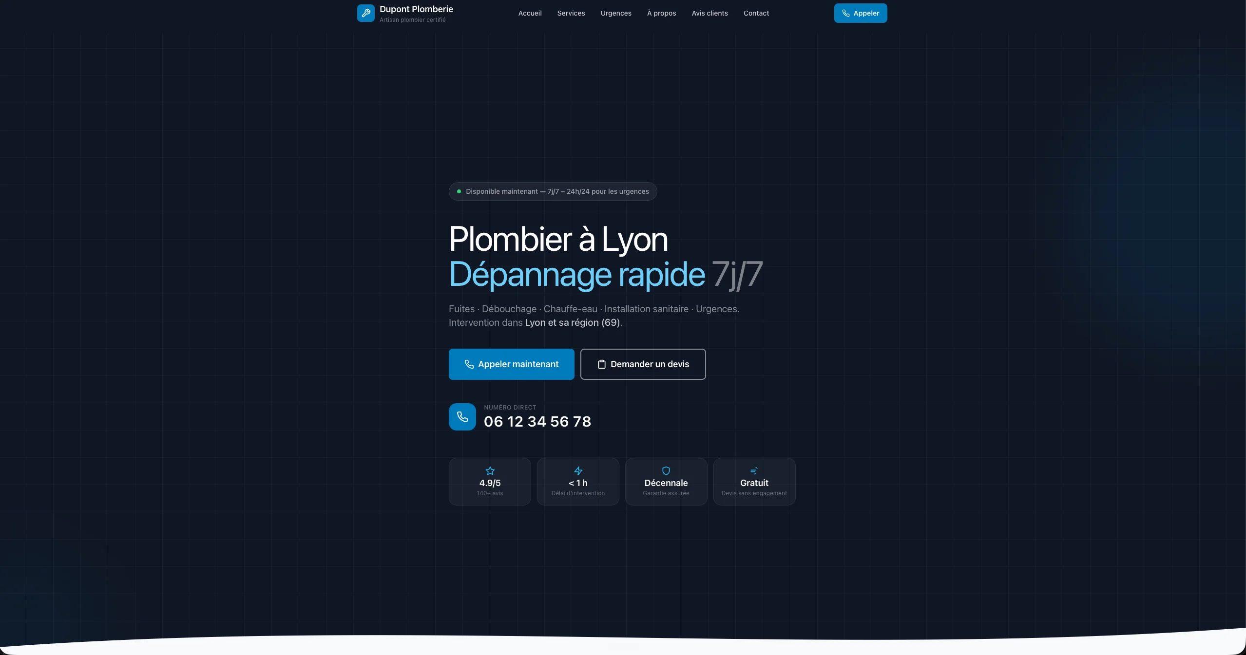 Exemple de site vitrine pour plombier conçu par Belvédère